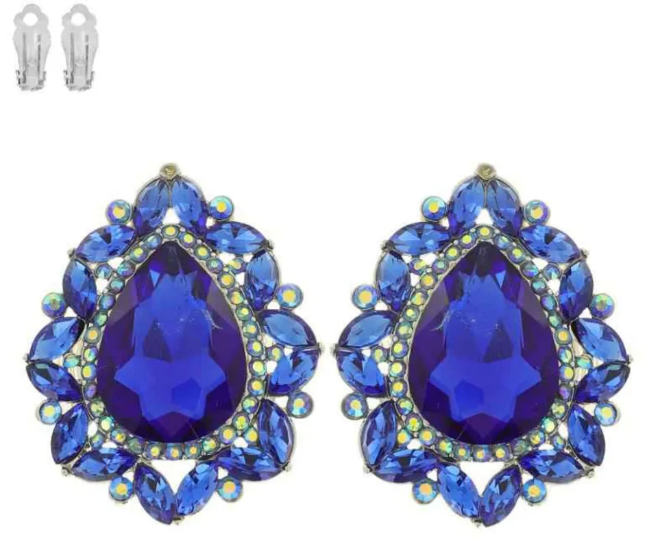 SILVER CLIP ON EARRINGS ROYAL BLUE STONES ( 11613 RRY ) made by Oh My Jewelry