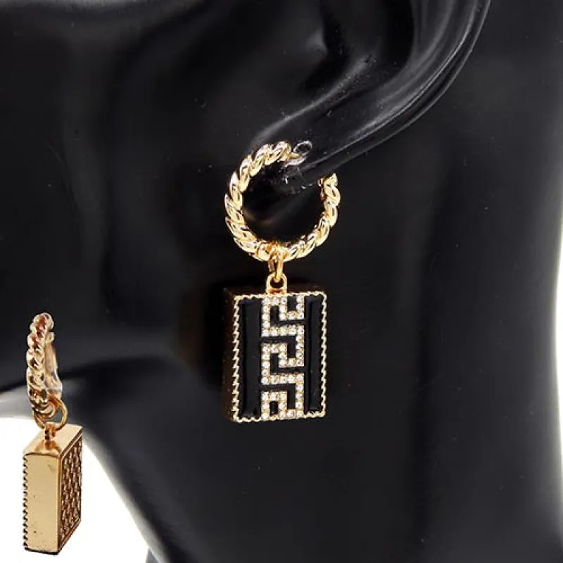 GOLD BLACK EARRINGS CLEAR STONES ( 3391 GDCLR ) sold by Oh My Jewelry