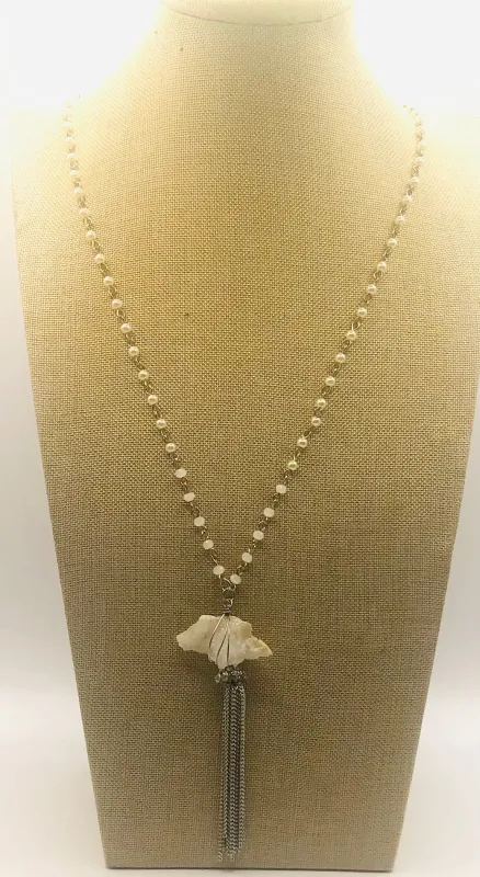 LONG SILVER NECKLACE SET PEARLS ( 0519 RHNT ) made by Oh My Jewelry