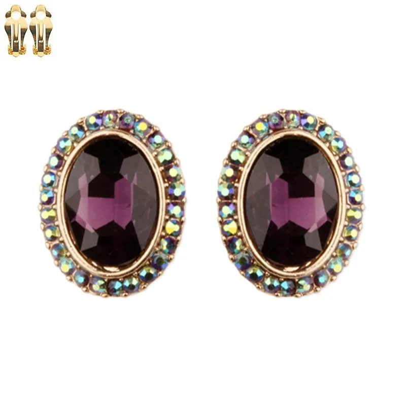 GOLD CLIP ON EARRINGS PURPLE STONES ( 41 GPU ) sold by Oh My Jewelry