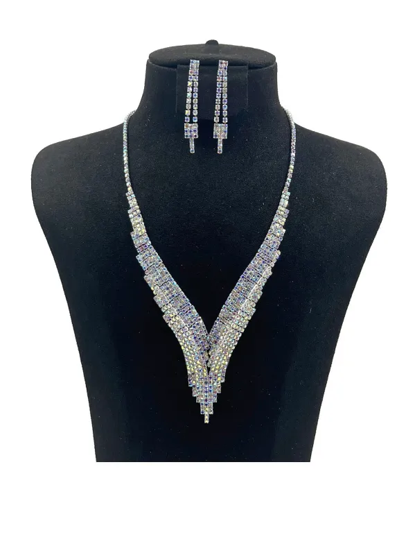 SILVER NECKLACE SET AB STONES ( 0708 1X ) sold by Oh My Jewelry