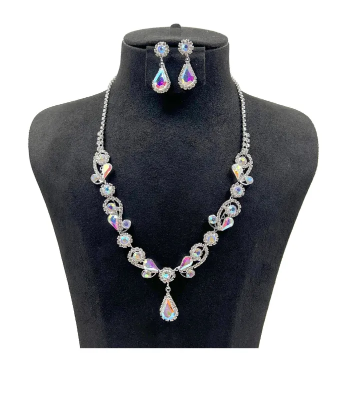 SILVER NECKLACE SET CLEAR AB STONES ( 0818 1X ) sold by Oh My Jewelry