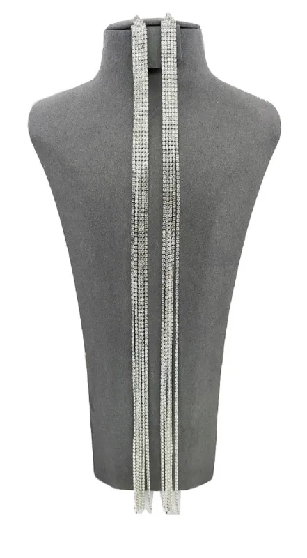 LONG SILVER EARRINGS CLEAR STONES ( 0426 1C ) sold by Oh My Jewelry