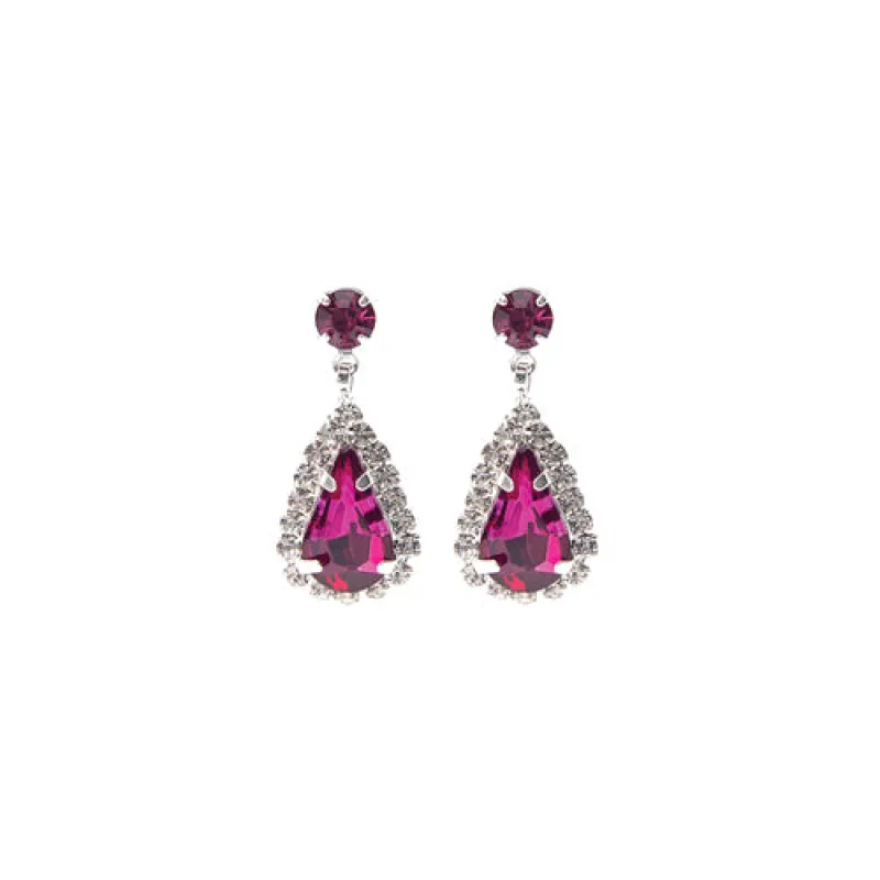 SILVER EARRINGS CLEAR FUCHSIA STONES ( 28226 FUS ) sold by Oh My Jewelry