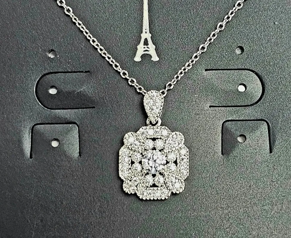 SILVER NECKLACE CLEAR STONES ( 3158 S ) sold by Oh My Jewelry