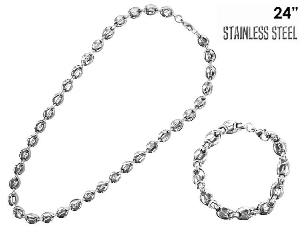 SILVER STAINLESS STEEL NECKLACE BRACELET SET ( 1001 RH24 ) sold by Oh My Jewelry