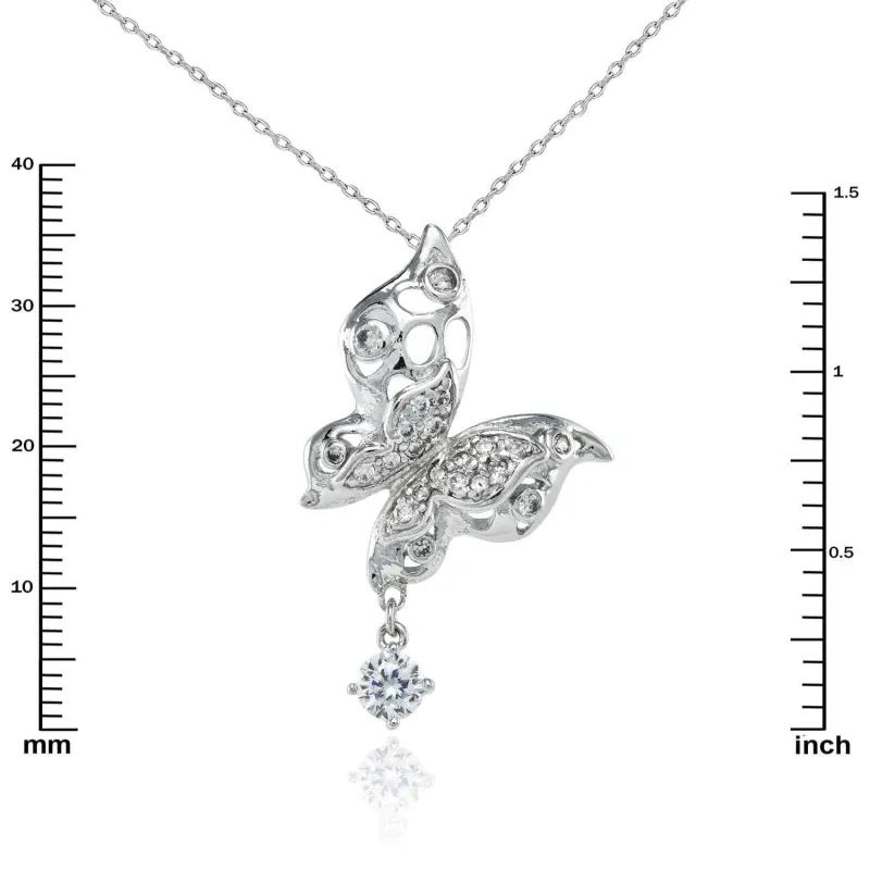 SILVER BUTTERFLY NECKLACE CLEAR STONES ( 1973 S ) sold by Oh My Jewelry