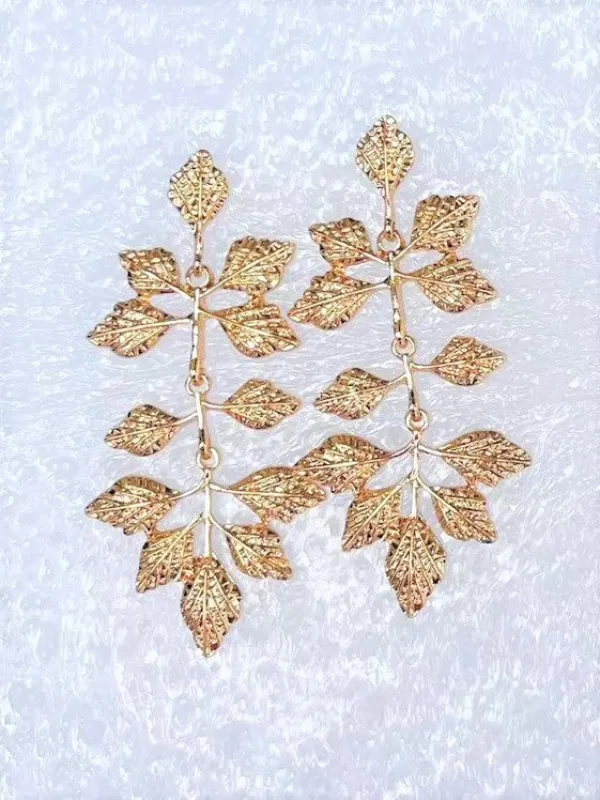 GOLD LEAF EARRINGS ( 1202 GD ) sold by Oh My Jewelry