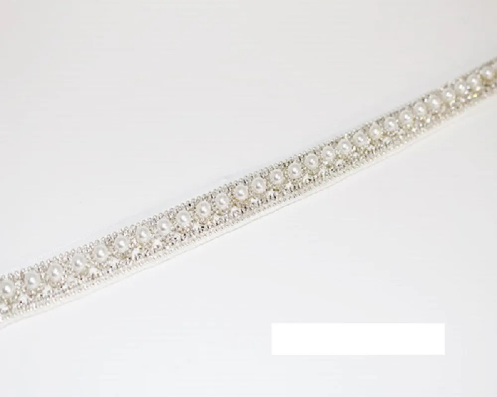 SILVER WHITE PEARL RHINESTONE CRYSTAL BRIDAL WEDDING BELT / HEADBAND ( 1136 SCRY ) sold by Oh My Jewelry