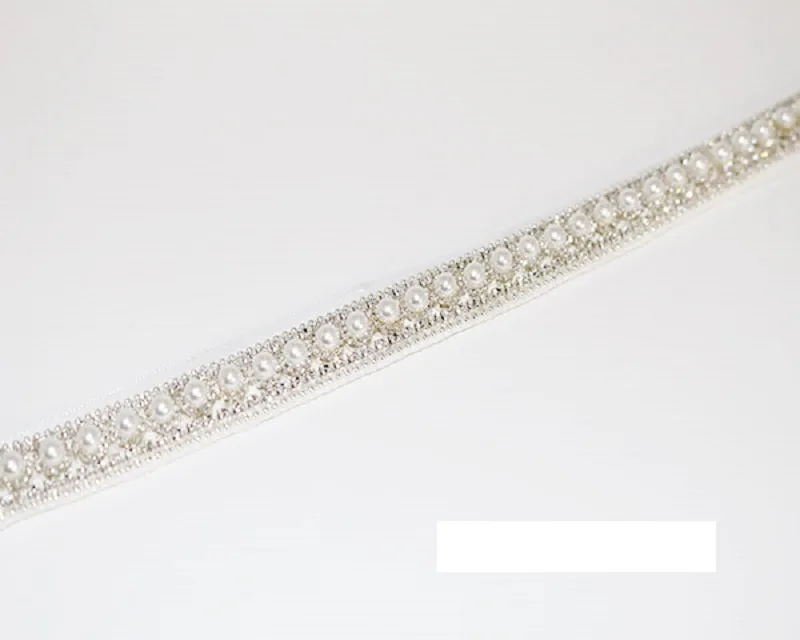 SILVER WHITE PEARL RHINESTONE CRYSTAL BRIDAL WEDDING BELT / HEADBAND ( 1136 SCRY ) sold by Oh My Jewelry
