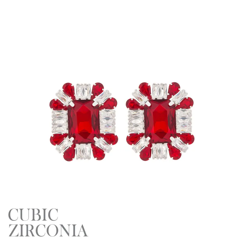 SILVER EARRINGS RED CLEAR CZ CUBIC ZIRCONIA STONES ( 27897 SIS ) sold by Oh My Jewelry
