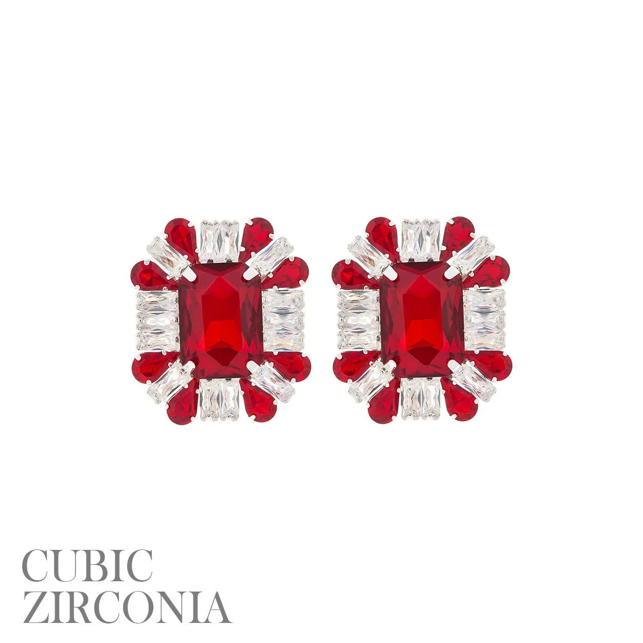 SILVER EARRINGS RED CLEAR CZ CUBIC ZIRCONIA STONES ( 27897 SIS ) sold by Oh My Jewelry