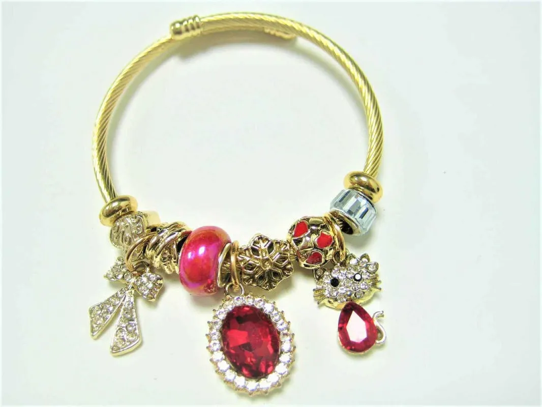 GOLD Charm Bracelet Red Stones ( 798 GRD ) sold by Oh My Jewelry