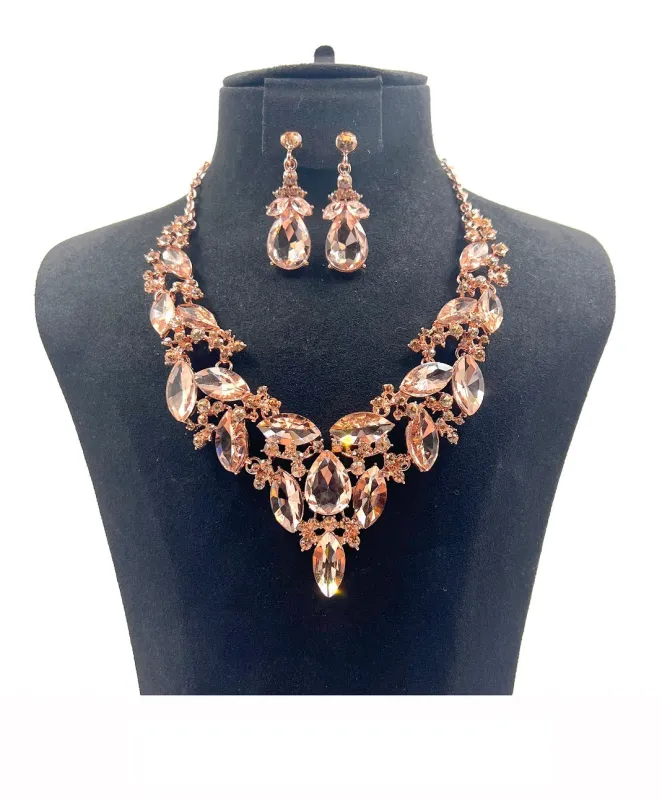 ROSE GOLD NECKLACE SET PEACH STONES ( 0084 13LP ) sold by Oh My Jewelry