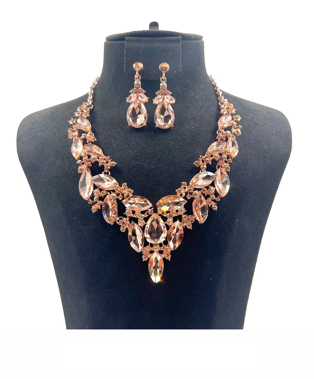 ROSE GOLD NECKLACE SET PEACH STONES ( 0084 13LP ) sold by Oh My Jewelry
