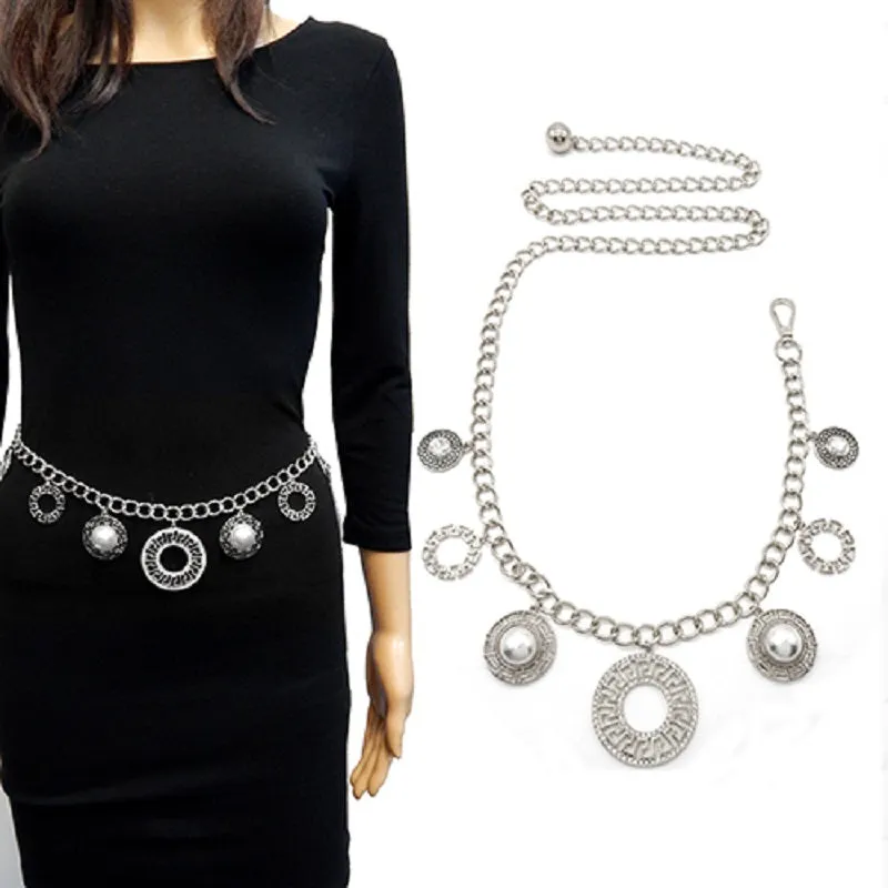 SILVER BELT CREAM PEARLS CLEAR STONES ( 2042 RD ) sold by Oh My Jewelry