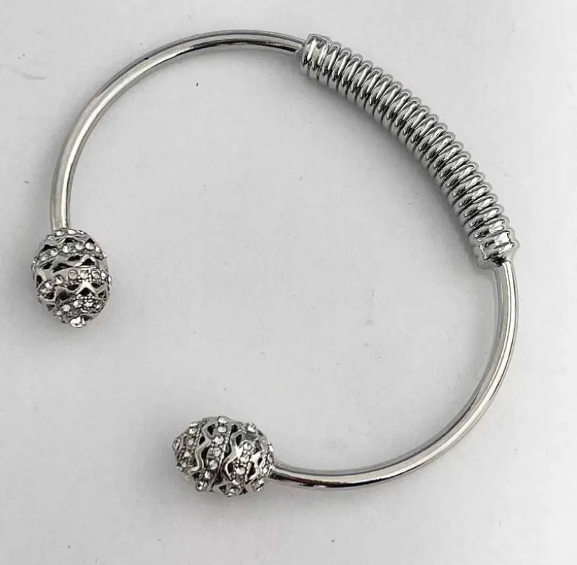 SILVER CUFF BANGLE CLEAR STONES ( 776 SCL ) sold by Oh My Jewelry