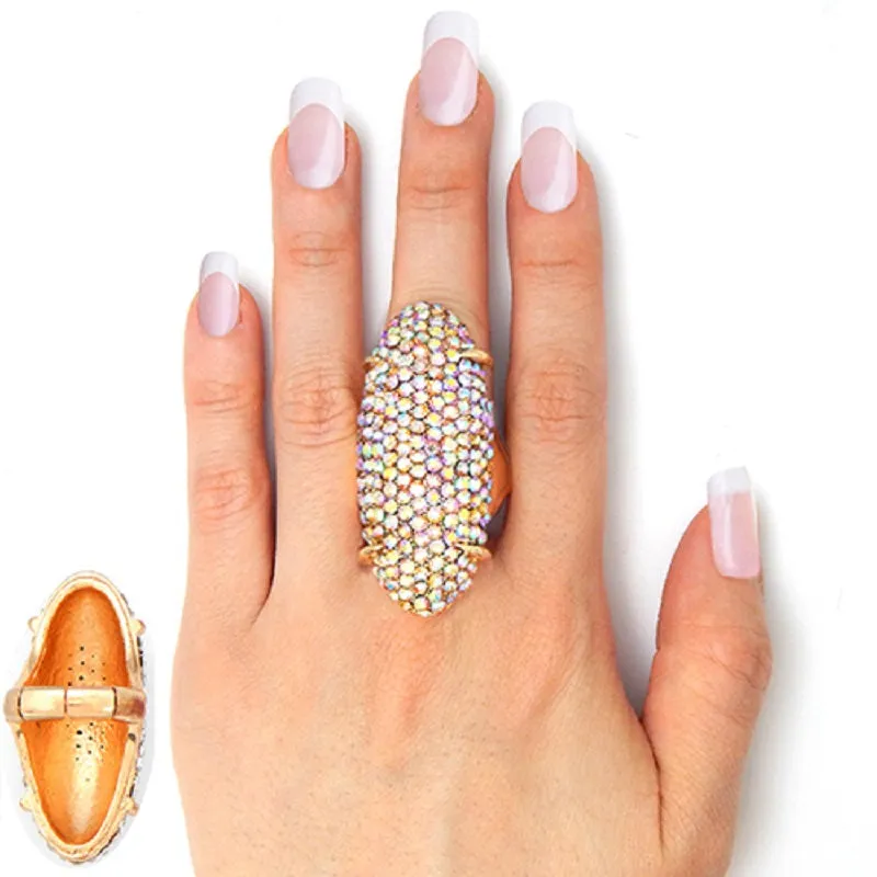 2" AB Rhinestone Elongated Stretch Ring in Gold Setting ( 2190 GDAB ) sold by Oh My Jewelry