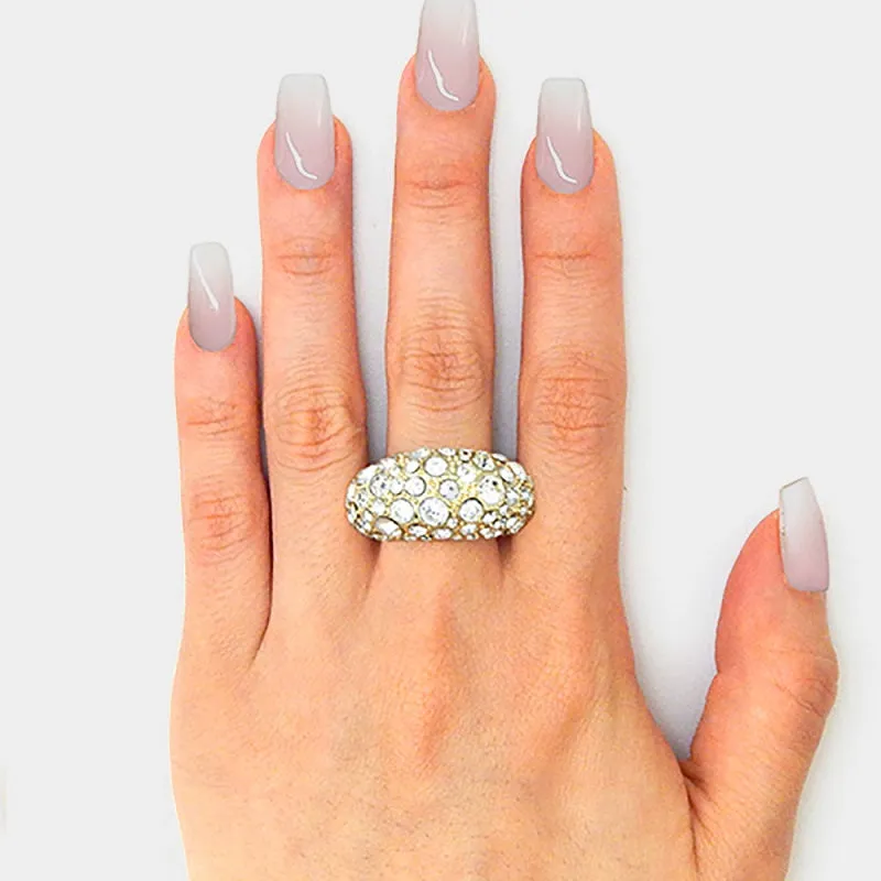 Gold with Clear Stones Cocktail Stretch Ring ( 2963 ) sold by Oh My Jewelry