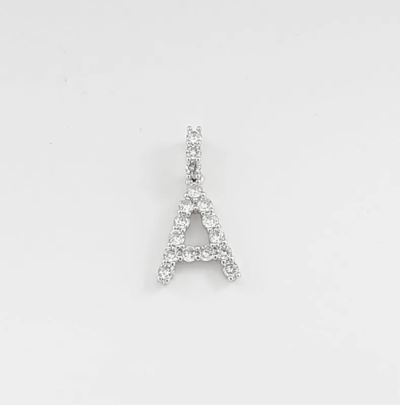 SILVER A PENDANT CLEAR CZ CUBIC ZIRCONIA STONES sold by Oh My Jewelry