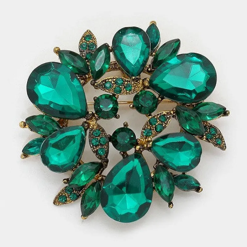 Emerald Green Rhinestone Circular Brooch ( 1124 ) sold by Oh My Jewelry