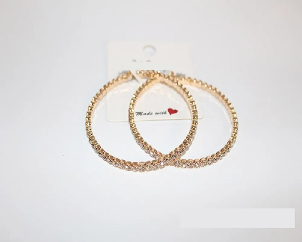 GOLD HOOP EARRINGS CLEAR STONES ( 1467 GCRY ) sold by Oh My Jewelry