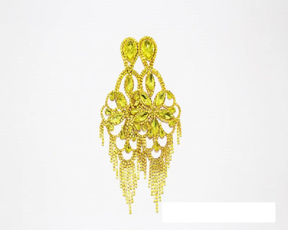 GOLD CHANDELIER EARRINGS YELLOW STONES ( 1417 GCIT ) sold by Oh My Jewelry
