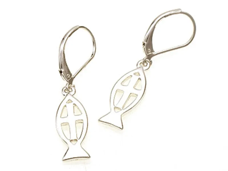 SILVER FISH CROSS EARRINGS ( 78102 S ) sold by Oh My Jewelry