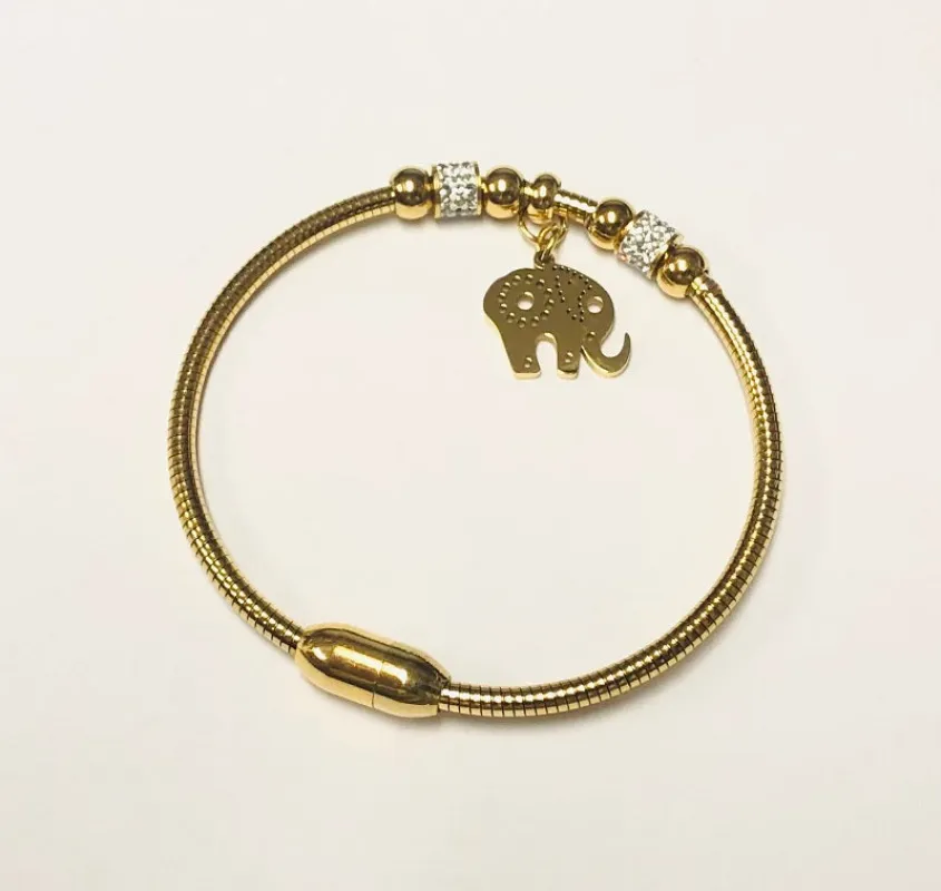 Gold stainless still Elephant Charm Bracelet ( 784 G ) sold by Oh My Jewelry