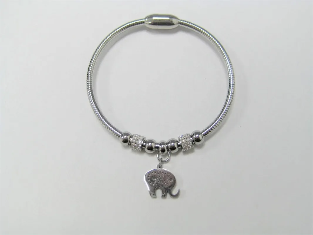 Silver-stainless steel Elephant Charm Bracelet ( 784 S ) sold by Oh My Jewelry