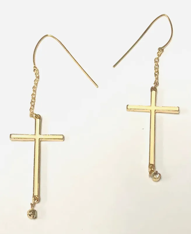 DANGLING GOLD CROSS EARRINGS ( 1017 BAG ) sold by Oh My Jewelry