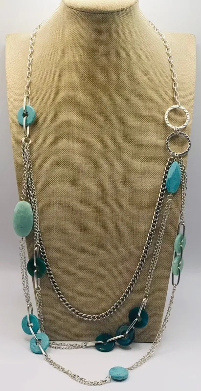 LONG SILVER TURQUOISE NECKLACE ( 9253 N ) sold by Oh My Jewelry