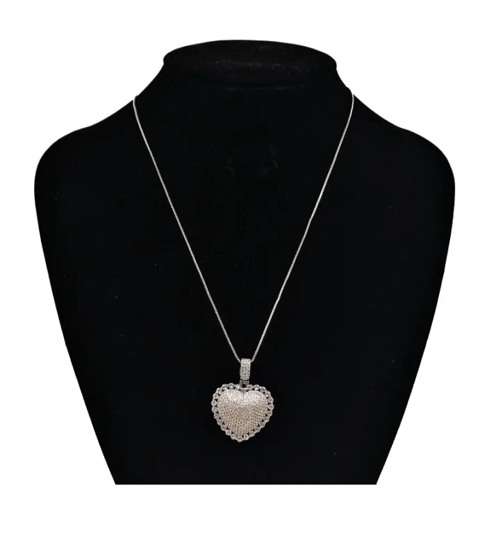 Silver NECKLACE HEART PENDANT CLEAR CZ CUBIC ZIRCONIA STONES ( 0033 3C ) sold by Oh My Jewelry