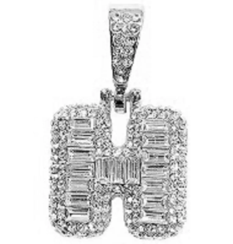 SILVER H INITIAL PENDANT CLEAR STONES ( MSQ H RH ) made by Oh My Jewelry