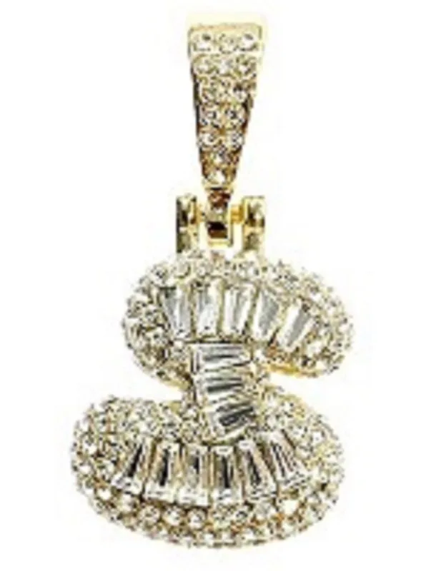 GOLD S INITIAL PENDANT CLEAR STONES ( MSQ S G ) sold by Oh My Jewelry