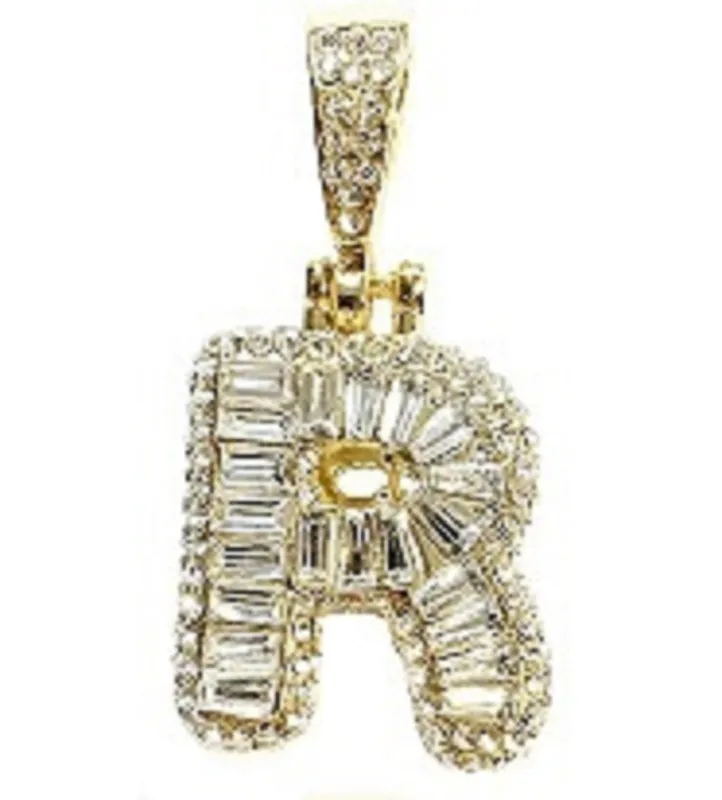 GOLD R INITIAL PENDANT CLEAR STONES ( MSQ R G ) sold by Oh My Jewelry