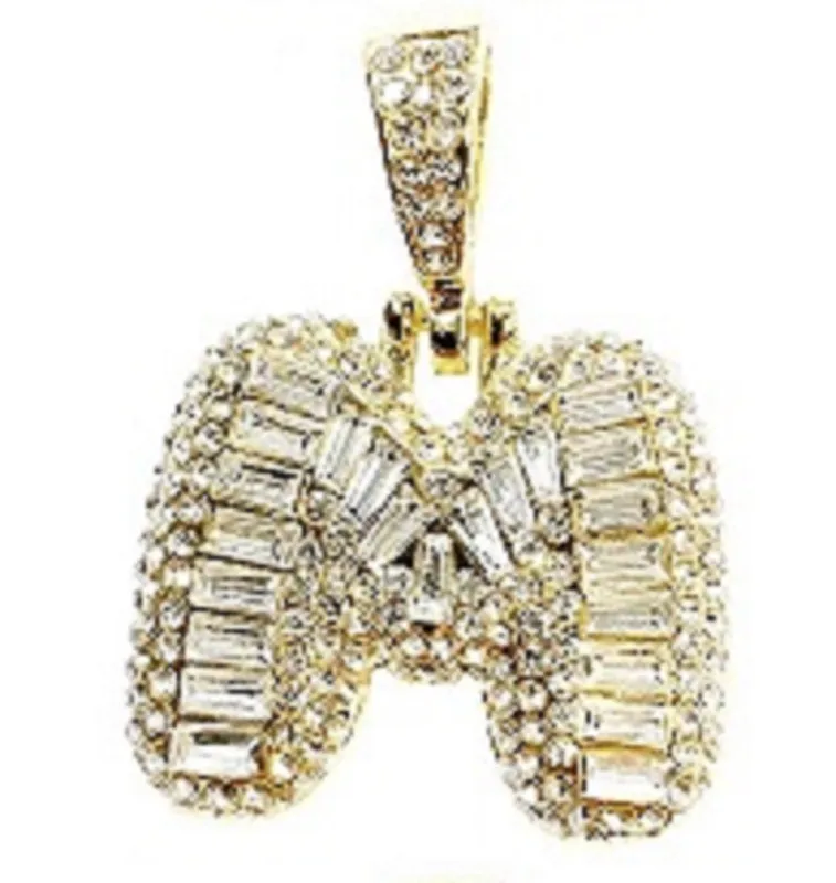 GOLD M INITIAL PENDANT CLEAR STONES ( MSQ M G ) sold by Oh My Jewelry