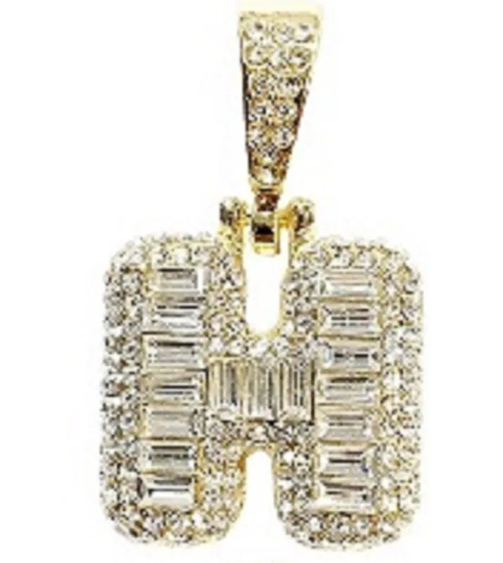 GOLD H INITIAL PENDANT CLEAR STONES ( MSQ H G ) sold by Oh My Jewelry