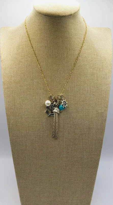 GOLD NECKLACE ANCHOR BOAT CHARMS ( 9347 2 ) sold by Oh My Jewelry