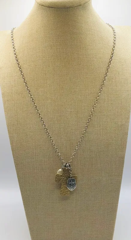 SILVER NECKLACE GOLD CROSS PENDANT ( 38210 ) sold by Oh My Jewelry