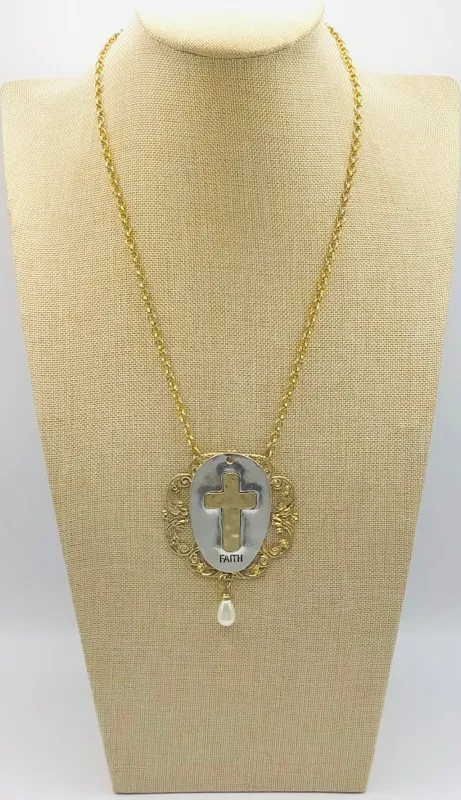 GOLD NECKLACE FAITH CROSS PENDANT ( 7112023 G ) sold by Oh My Jewelry