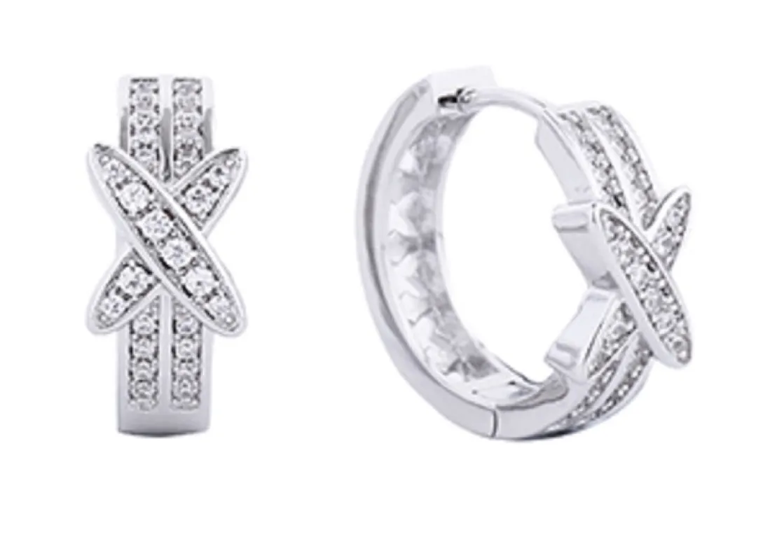 14k White Gold Dipped Hoop Earrings Cubic Zirconia CZ Stones ( 310553 SLV ) sold by Oh My Jewelry