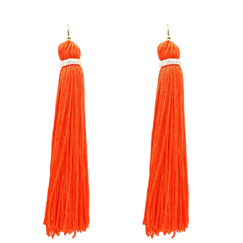 Orange Thread Tassel Earrings ( 6079 ORG ) made by Oh My Jewelry