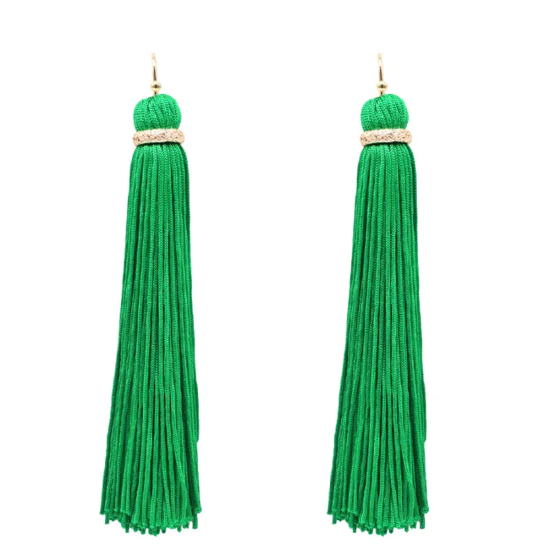 Green Thread Tassel Earrings ( 6079 GRN ) made by Oh My Jewelry