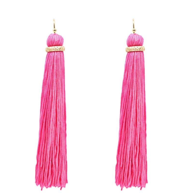 Hot Pink Thread Tassel Earrings ( 6079 HPK ) made by Oh My Jewelry