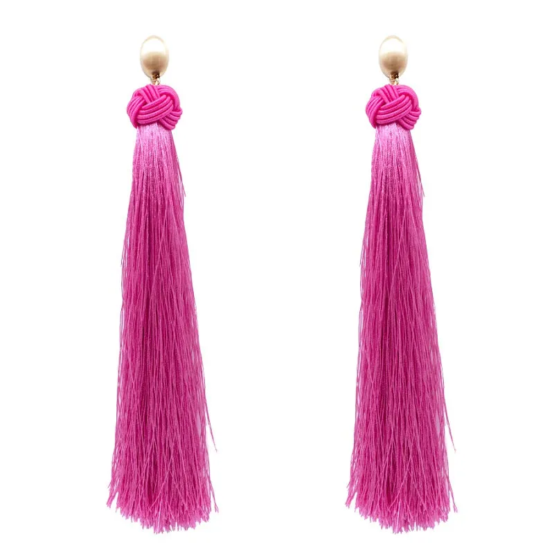 Gold Pink Thread Tassel Earrings ( 6080 HPK ) made by Oh My Jewelry