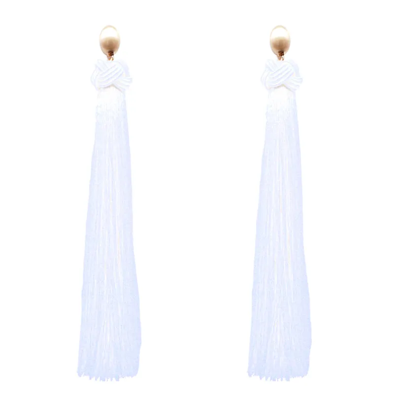Gold White Thread Tassel Earrings ( 6080 WHT ) sold by Oh My Jewelry