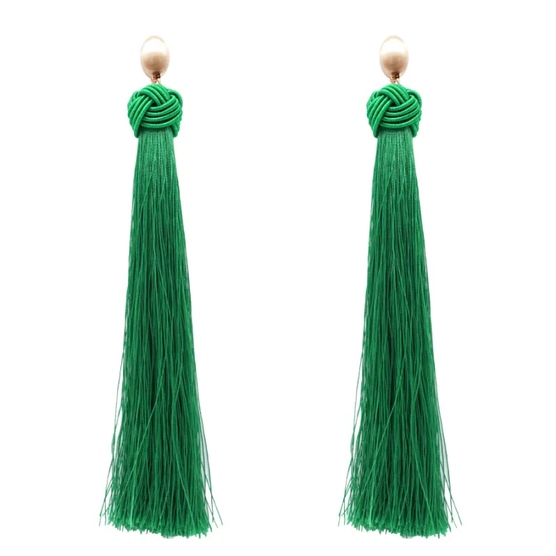 Gold Green Thread Tassel Earrings ( 6080 GRN ) made by Oh My Jewelry