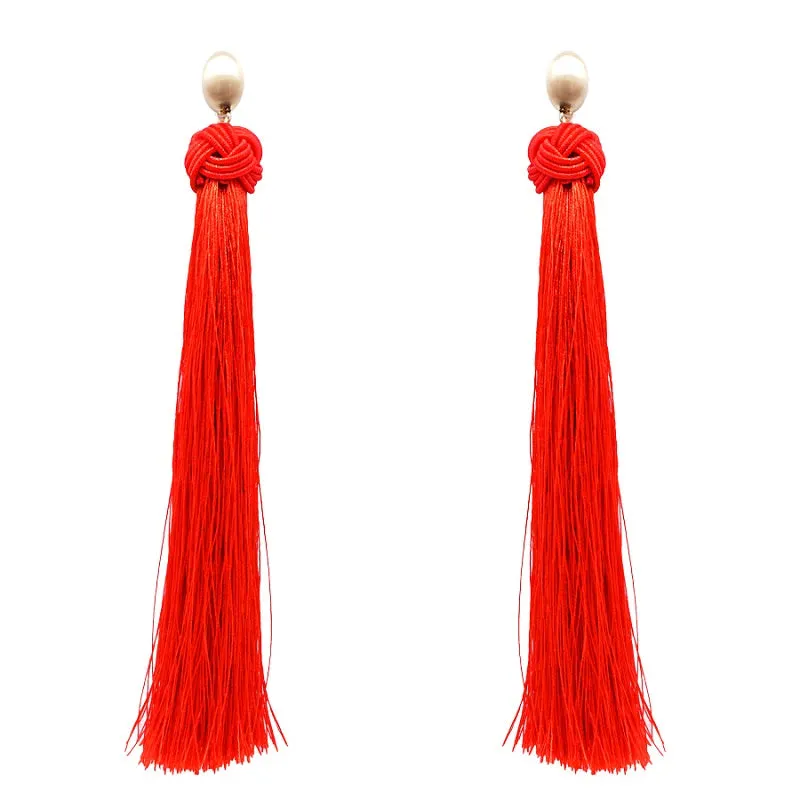 Gold Red Thread Tassel Earrings ( 6080 RE ) sold by Oh My Jewelry