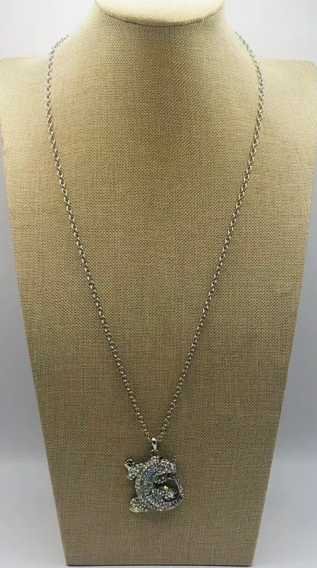 Silver Necklace Gecko Pendant Clear Stones AB Stones ( 9493 PE ) sold by Oh My Jewelry